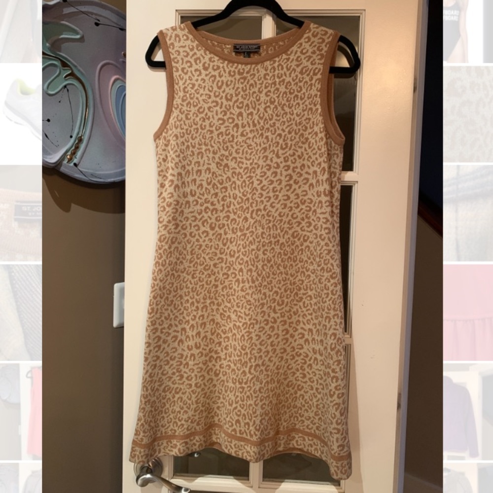 St. John Sport by Marie Gray Sleeveless Knit Dress size small leopard pattern